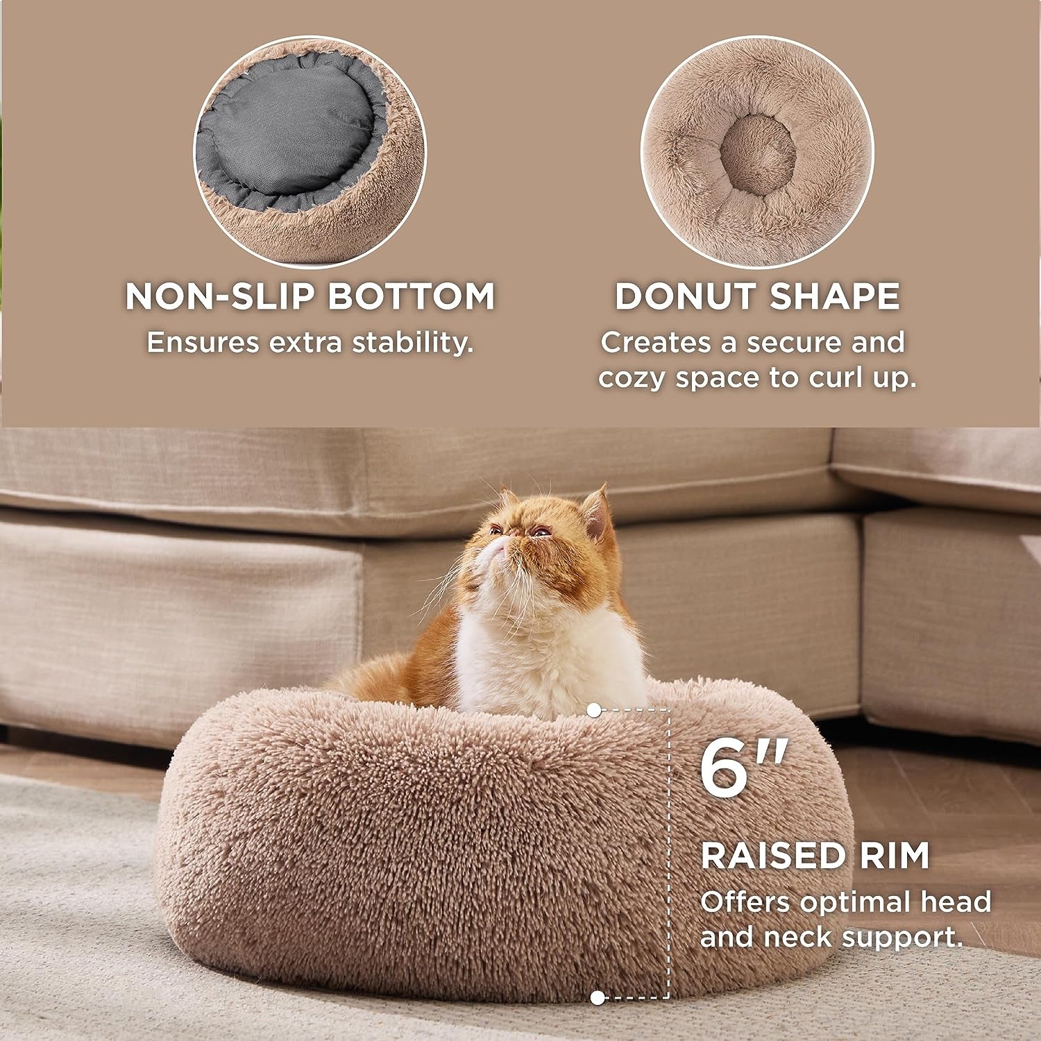 Calming Dog Beds for Small Medium Large Dogs - round Donut Washable Dog Bed, Anti-Slip Faux Fur Fluffy Donut Cuddler Anxiety Cat Bed, Fits up to 15-100 Lbs