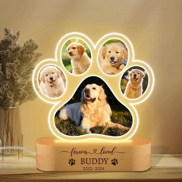 Custom Dog Photo Night Light – Personalized Pet Memorial Plaque with LED Light for Pet Loss Tribute