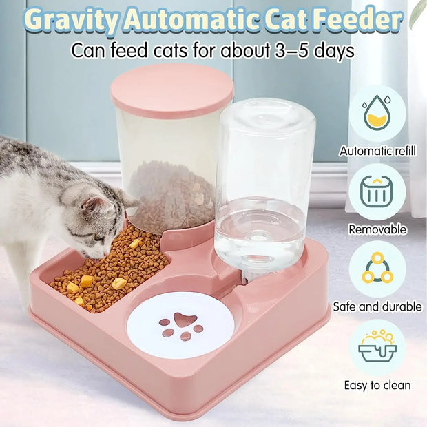2-in-1 Automatic Cat Feeder & Water Dispenser Set – Tilted Gravity Pet Food Feeder and Waterer for Cats & Dogs - My Store Pet