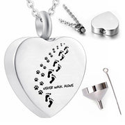 Pet Memorial Necklace – “Never Walk Alone” Cremation Jewelry with Dog Paw & Owner Footprint Pendant - My Store Pet