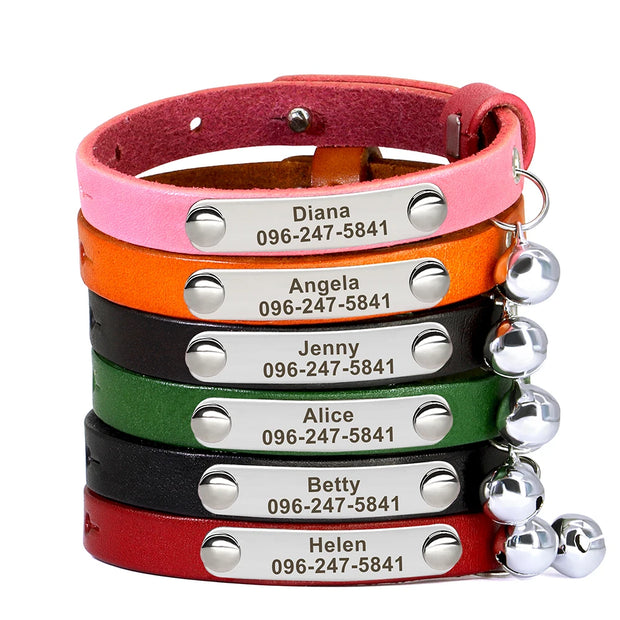 Personalized Leather Cat Collar – Custom Adjustable Kitten & Puppy ID Collar with Name Tag & Anti-Lost Design - My Store Pet