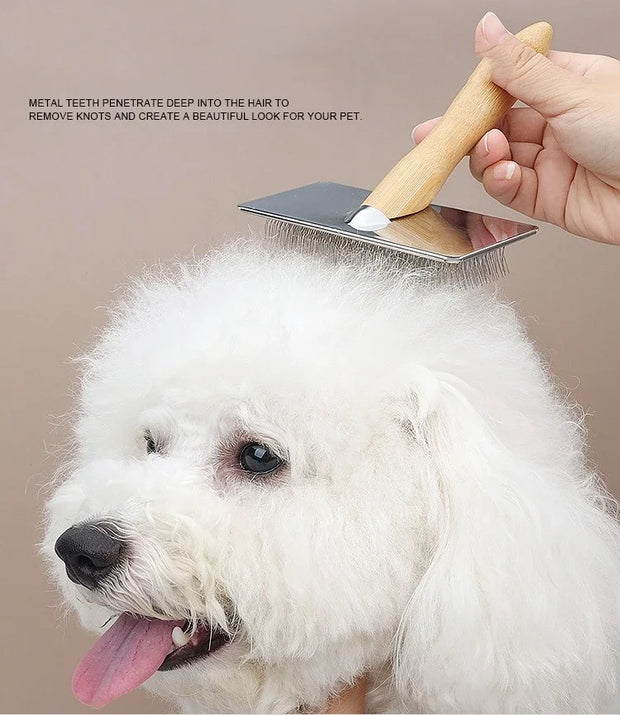 Solid Wood Pet Grooming Comb – Stainless Steel Dog & Cat Brush for Hair Knot Removal & Massage - My Store Pet