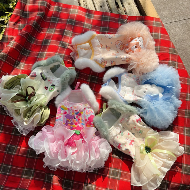 Korean Cute Cartoon Print Dog Clothes – Soft Plush Winter Dresses for Small & Medium Dogs - My Store Pet