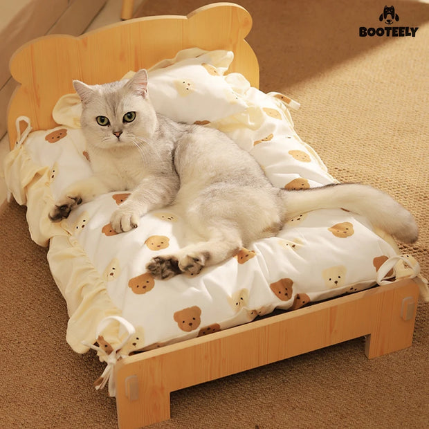 Wooden Pet Bed Cat Litter Dog Bed Four Season Universal Landing Kitten Wooden Removable Washable Teddy Cot House Accessories - My Store Pet