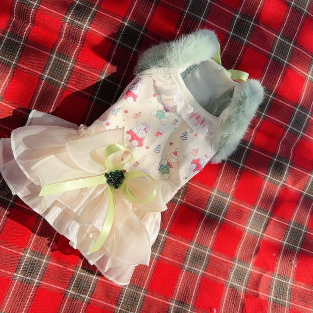 Korean Cute Cartoon Print Dog Clothes – Soft Plush Winter Dresses for Small & Medium Dogs - My Store Pet