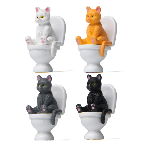 Gatto seduto sulle figurine Toilet Cat Ornament Kawaii Cat Doll Micro Paesaggio Fata Giardino Miniatura per bambini Gatto Giocattolo Decorazione della casa - My Store Pet