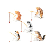 Gatti Fishing Figurine Cat Sculpture Sitting Fishing Little Cute Cat Resin Ornament arredamento decorativo per acquario casa - My Store Pet