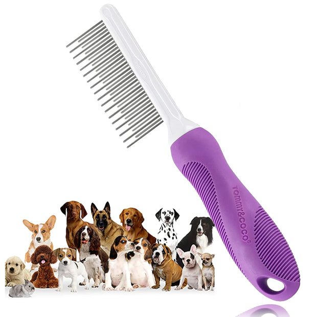 Pettine viola per cani e gatti con denti lunghi e corti in metallo in acciaio inossidabile per rimuovere i grovigli e nodi - My Store Pet