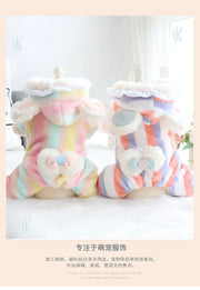 Pet Arcobaleno Fiocco Peluche Pantaloni a quattro zampe Vestiti autunnali e invernali Tuta Cappotto di flanella Addensato Principessa Teddy Piccolo cane Animale domestico - My Store Pet