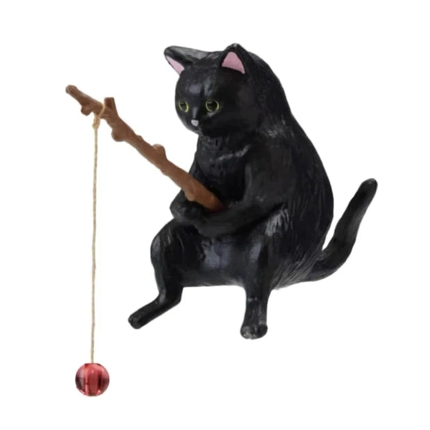 Gatti Fishing Figurine Cat Sculpture Sitting Fishing Little Cute Cat Resin Ornament arredamento decorativo per acquario casa - My Store Pet