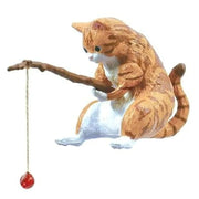 Gatti Fishing Figurine Cat Sculpture Sitting Fishing Little Cute Cat Resin Ornament arredamento decorativo per acquario casa - My Store Pet