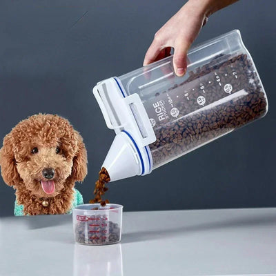 Serbatoio di stoccaggio in plastica per secchio per alimenti per cani e gatti da 1,5 kg/2 kg con contenitore per misurini Vaso sigillato a prova di umidità Accessori per animali domestici - My Store Pet