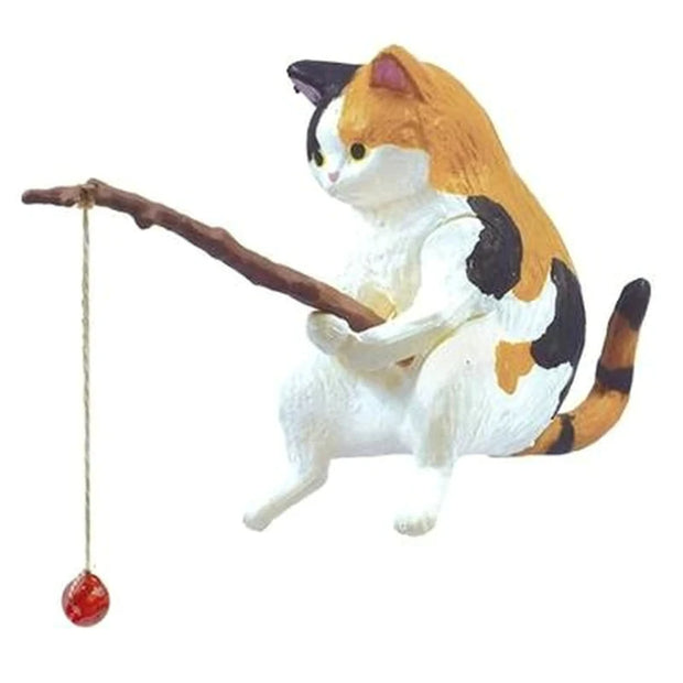 Gatti Fishing Figurine Cat Sculpture Sitting Fishing Little Cute Cat Resin Ornament arredamento decorativo per acquario casa - My Store Pet