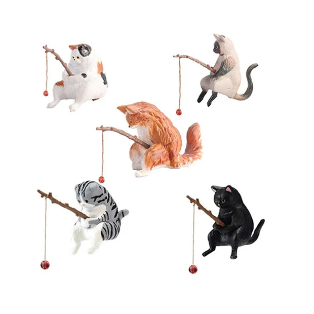 Gatti Fishing Figurine Cat Sculpture Sitting Fishing Little Cute Cat Resin Ornament arredamento decorativo per acquario casa - My Store Pet