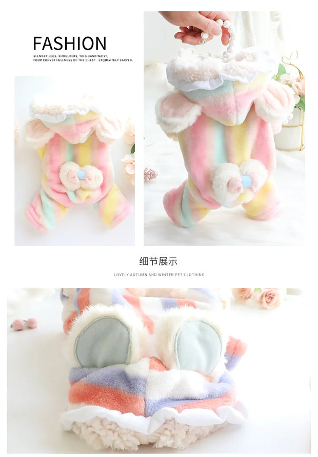Pet Arcobaleno Fiocco Peluche Pantaloni a quattro zampe Vestiti autunnali e invernali Tuta Cappotto di flanella Addensato Principessa Teddy Piccolo cane Animale domestico - My Store Pet