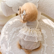 Pet Primavera Estate Tuta Carino Canotta di pizzo Cucciolo Teddy Cat Waffle Pizzo Cappotto a quattro zampe Cane di piccola taglia Vestiti per cuccioli Pigiama per cani - My Store Pet