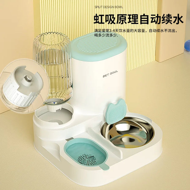 Ciotola per gatti con distributore d'acqua integrato, mangiatoia automatica per animali domestici e fontana per cani e gatti - My Store Pet
