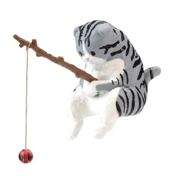 Gatti Fishing Figurine Cat Sculpture Sitting Fishing Little Cute Cat Resin Ornament arredamento decorativo per acquario casa - My Store Pet