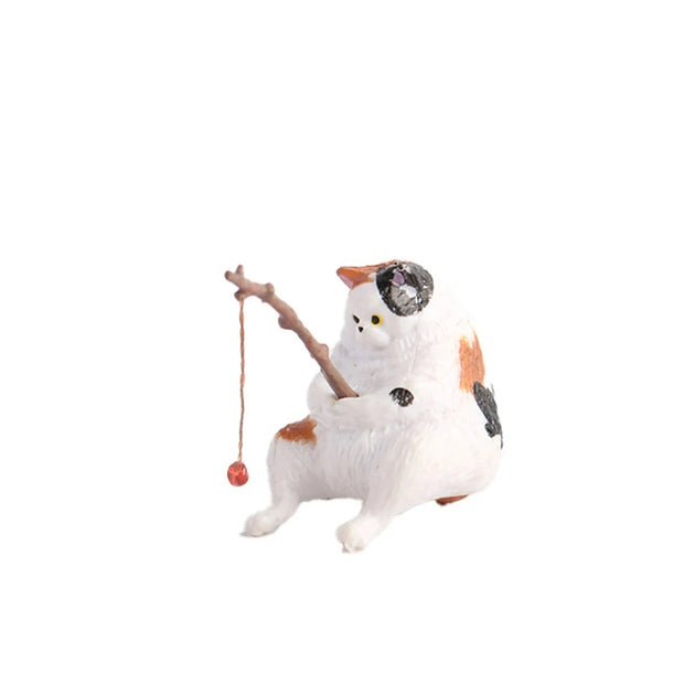 Gatti Fishing Figurine Cat Sculpture Sitting Fishing Little Cute Cat Resin Ornament arredamento decorativo per acquario casa - My Store Pet