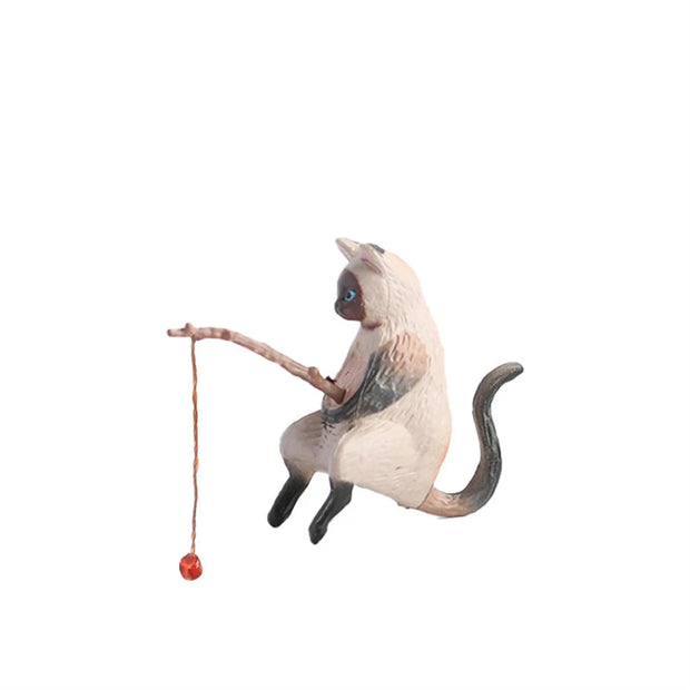 Gatti Fishing Figurine Cat Sculpture Sitting Fishing Little Cute Cat Resin Ornament arredamento decorativo per acquario casa - My Store Pet