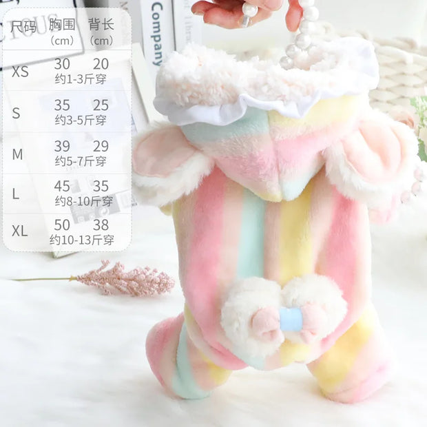 Pet Arcobaleno Fiocco Peluche Pantaloni a quattro zampe Vestiti autunnali e invernali Tuta Cappotto di flanella Addensato Principessa Teddy Piccolo cane Animale domestico - My Store Pet