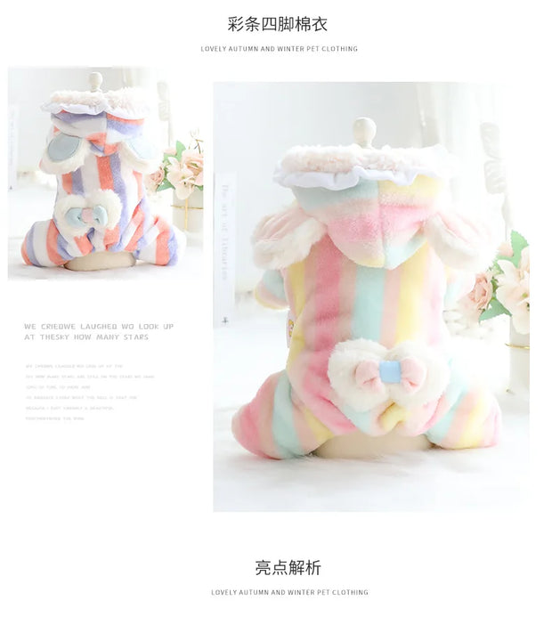 Pet Arcobaleno Fiocco Peluche Pantaloni a quattro zampe Vestiti autunnali e invernali Tuta Cappotto di flanella Addensato Principessa Teddy Piccolo cane Animale domestico - My Store Pet