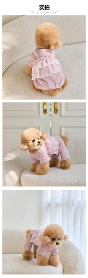 Pet Primavera Estate Tuta Carino Canotta di pizzo Cucciolo Teddy Cat Waffle Pizzo Cappotto a quattro zampe Cane di piccola taglia Vestiti per cuccioli Pigiama per cani - My Store Pet