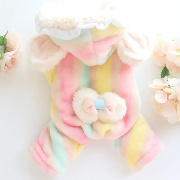 Pet Arcobaleno Fiocco Peluche Pantaloni a quattro zampe Vestiti autunnali e invernali Tuta Cappotto di flanella Addensato Principessa Teddy Piccolo cane Animale domestico - My Store Pet