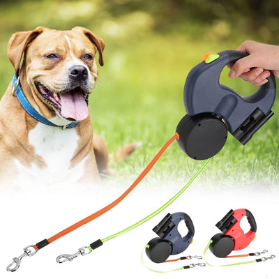 Guinzaglio da passeggio per animali domestici corda di trazione estensibile automatica per animali domestici guinzaglio per animali domestici a doppia testa con luce a LED per cane gatto - My Store Pet