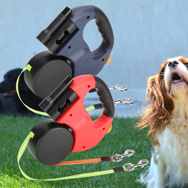 Guinzaglio da passeggio per animali domestici corda di trazione estensibile automatica per animali domestici guinzaglio per animali domestici a doppia testa con luce a LED per cane gatto - My Store Pet