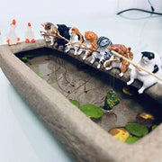 Gatti Fishing Figurine Cat Sculpture Sitting Fishing Little Cute Cat Resin Ornament arredamento decorativo per acquario casa - My Store Pet