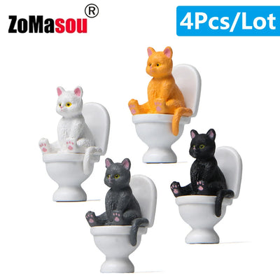 Gatto seduto sulle figurine Toilet Cat Ornament Kawaii Cat Doll Micro Paesaggio Fata Giardino Miniatura per bambini Gatto Giocattolo Decorazione della casa - My Store Pet
