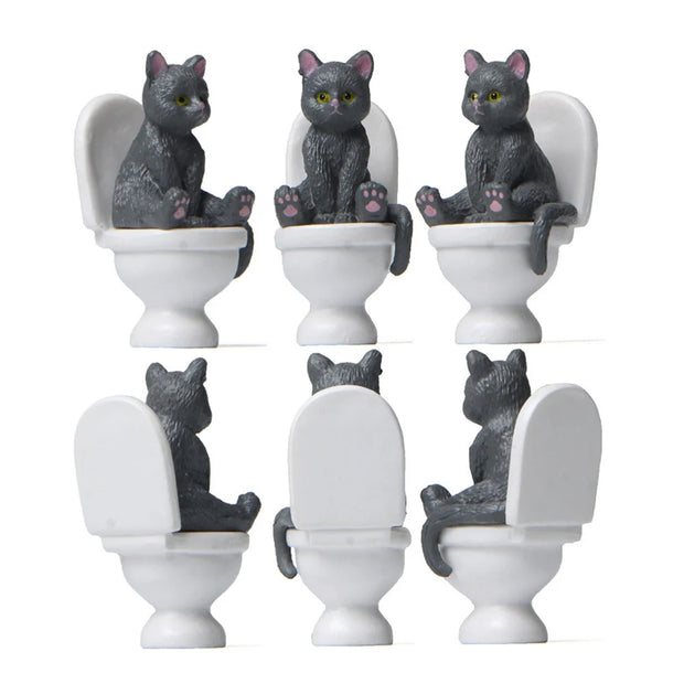 Gatto seduto sulle figurine Toilet Cat Ornament Kawaii Cat Doll Micro Paesaggio Fata Giardino Miniatura per bambini Gatto Giocattolo Decorazione della casa - My Store Pet