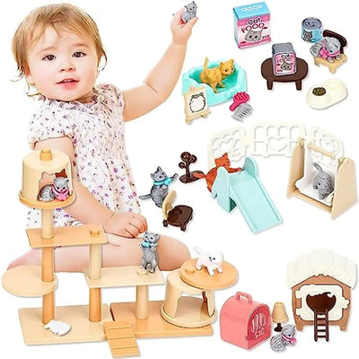 Giocattoli per gatti per bambini Giochi di finzione Set di personaggi per gatti Giocattoli per bambini Giochi di ruolo interattivi per gatti Centro realistico per la cura dei gatti - My Store Pet
