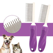 Pettine viola per cani e gatti con denti lunghi e corti in metallo in acciaio inossidabile per rimuovere i grovigli e nodi - My Store Pet