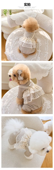 Pet Primavera Estate Tuta Carino Canotta di pizzo Cucciolo Teddy Cat Waffle Pizzo Cappotto a quattro zampe Cane di piccola taglia Vestiti per cuccioli Pigiama per cani - My Store Pet