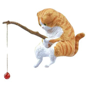 Gatti Fishing Figurine Cat Sculpture Sitting Fishing Little Cute Cat Resin Ornament arredamento decorativo per acquario casa - My Store Pet