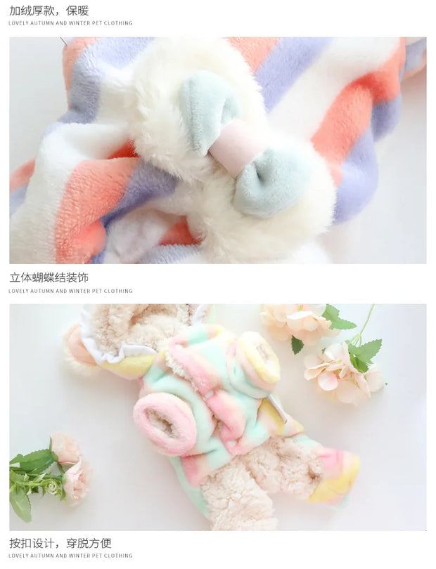 Pet Arcobaleno Fiocco Peluche Pantaloni a quattro zampe Vestiti autunnali e invernali Tuta Cappotto di flanella Addensato Principessa Teddy Piccolo cane Animale domestico - My Store Pet