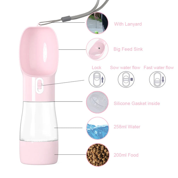 Dispenser portatile per bottiglie d'acqua per cani 2 in 1 Alimentatore per alimenti e acqua per animali domestici Camminate all'aperto Escursionismo Ciotole per cani di piccola taglia - My Store Pet