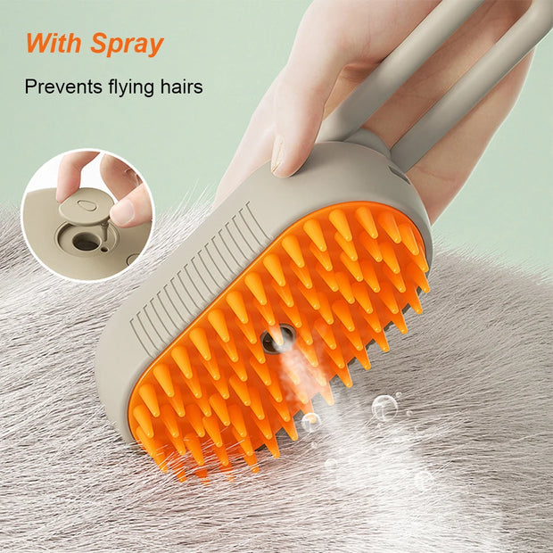 3-in-1 Pet Steam Grooming Brush – Electric Dog & Cat Hair Remover, Cleaning & Massage Comb with Retractable Handle - My Store Pet