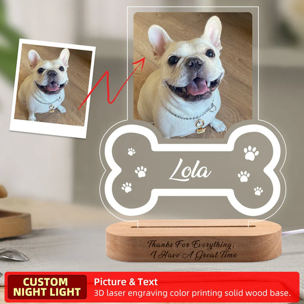 Custom Dog Photo Night Light – Personalized Pet Memorial Plaque with LED Light for Pet Loss Tribute - My Store Pet