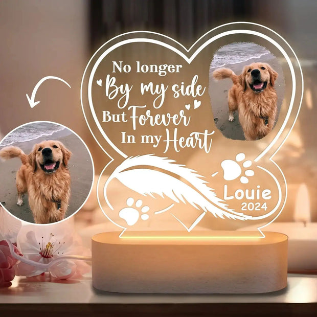 Custom Dog Photo Night Light – Personalized Pet Memorial Plaque with LED Light for Pet Loss Tribute