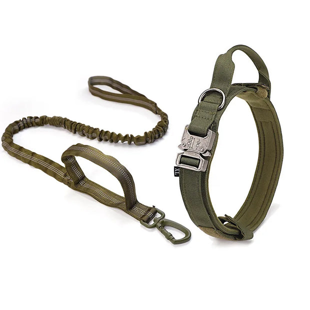 Reflective Tactical Dog Collar & Leash Set – Durable Nylon Training Gear for Large Dogs