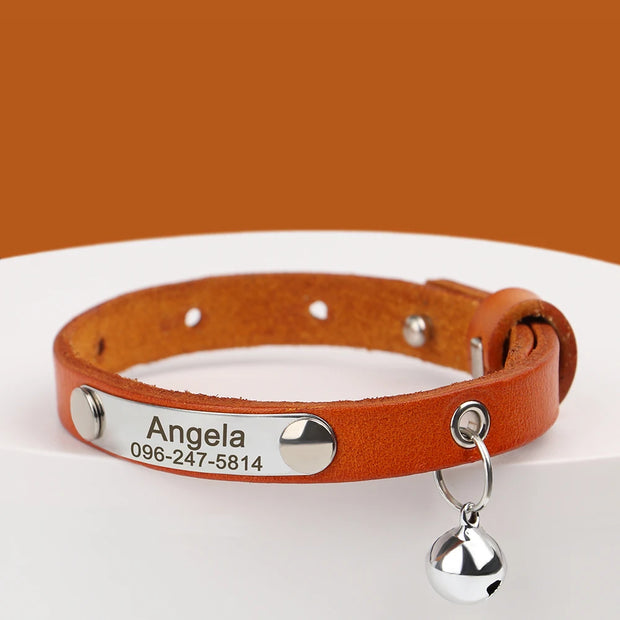 Personalized Leather Cat Collar – Custom Adjustable Kitten & Puppy ID Collar with Name Tag & Anti-Lost Design
