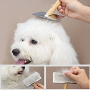 Wooden Pet Grooming Comb – Stainless Steel Dog & Cat Brush for Hair Removal, Knot Detangling & Massage - My Store Pet