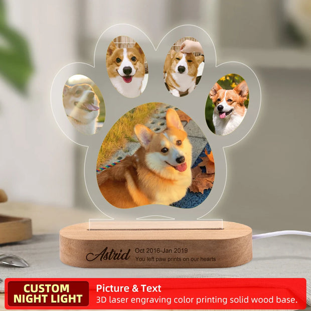 Custom Dog Photo Night Light – Personalized Pet Memorial Plaque with LED Light for Pet Loss Tribute - My Store Pet